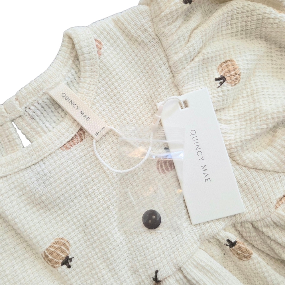 Quincy Mae Waffle Babydoll Dress In Pumpkins - Picture 5 of 5